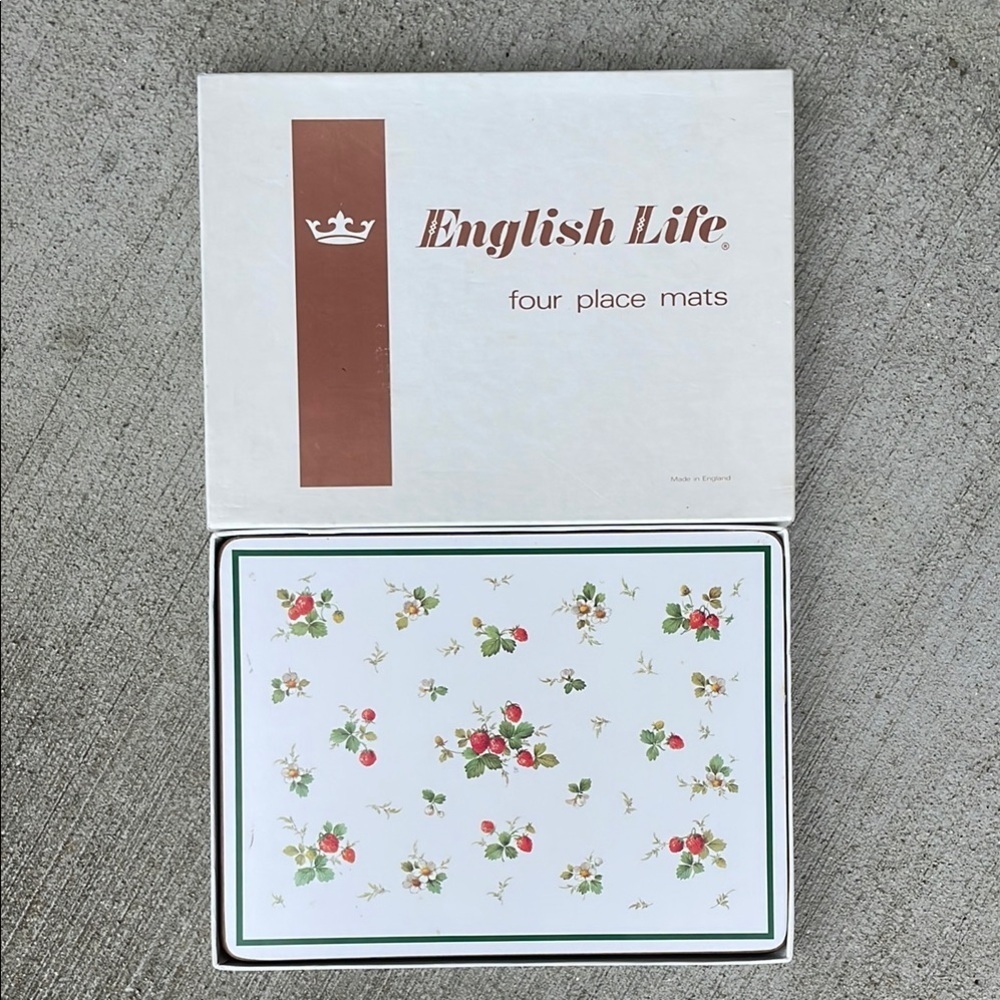 NIB vintage English Life placemats cork Strawberries 4 wipeable